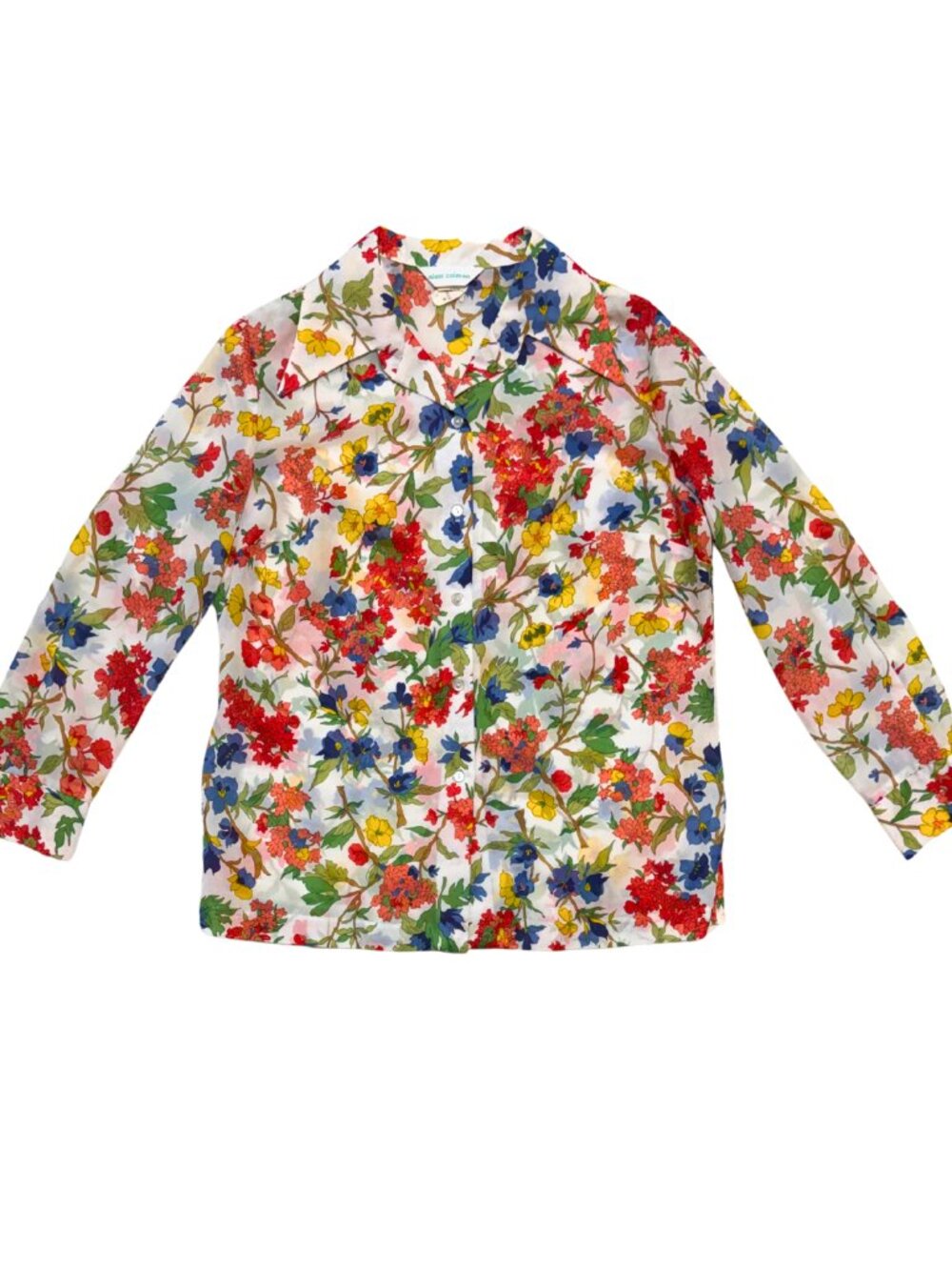 Vintage 90s Alex Colman Sheer Floral Print Statement Collar Blouse Size Medium